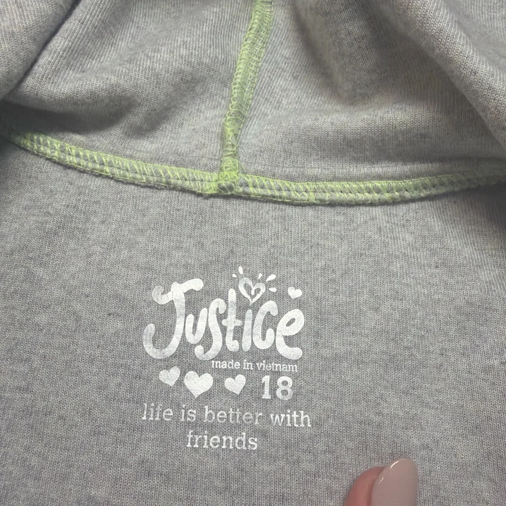 Justice Girls' Grey Leopard Print 'LOVE Justice' Zip Hoodie w Faux Fur Hood 0704
